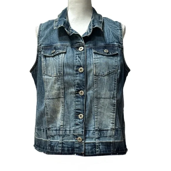 Urban Koach Blue Denim Fabric Distressed Vest Size M - Picture 2 of 6